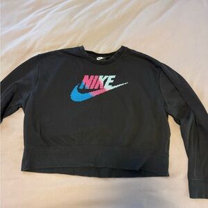 Nike Black and Pink Graphic Crop Hoodie